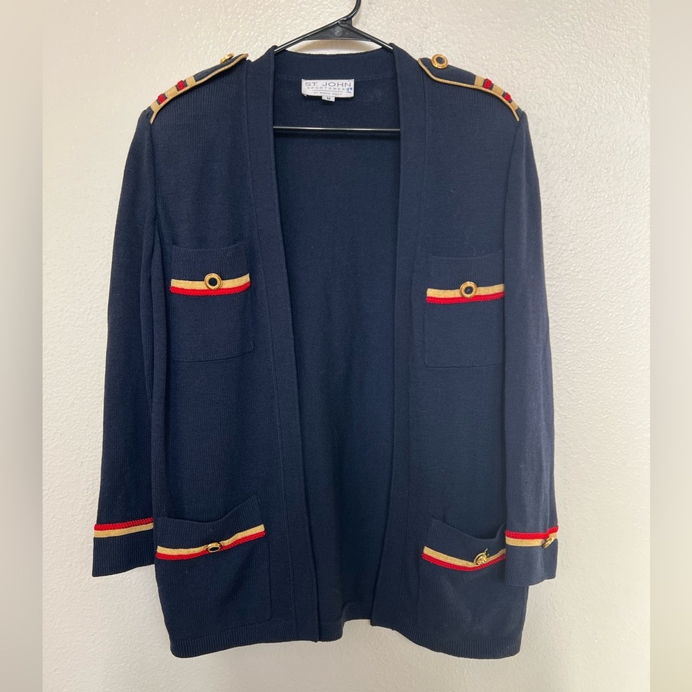 St.John by Marie Gray Navy Santana Knit Military Cardigan